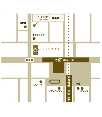 CORTEへのアクセスマップ（千葉県流山市南流山3-1-9）